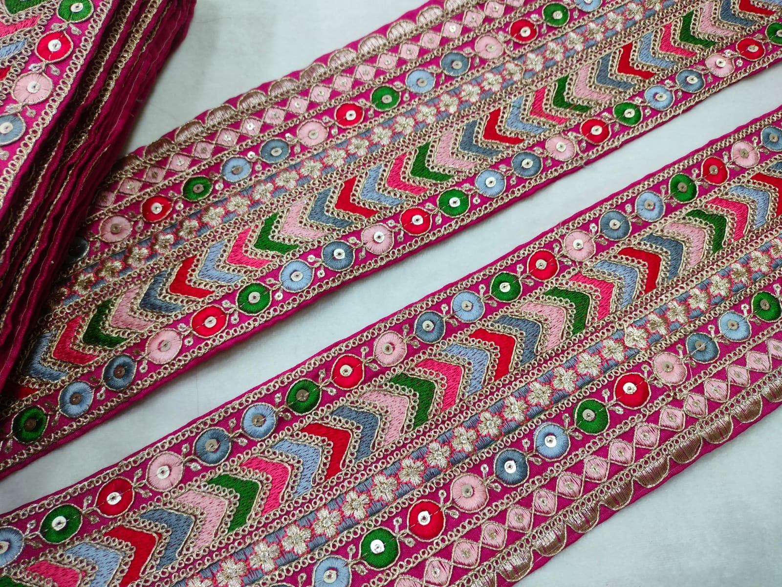 Charming Pink Base Multicolor Embroidery Trim