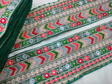 Vibrant Green Base Multicolor Embroidery Lace Trim