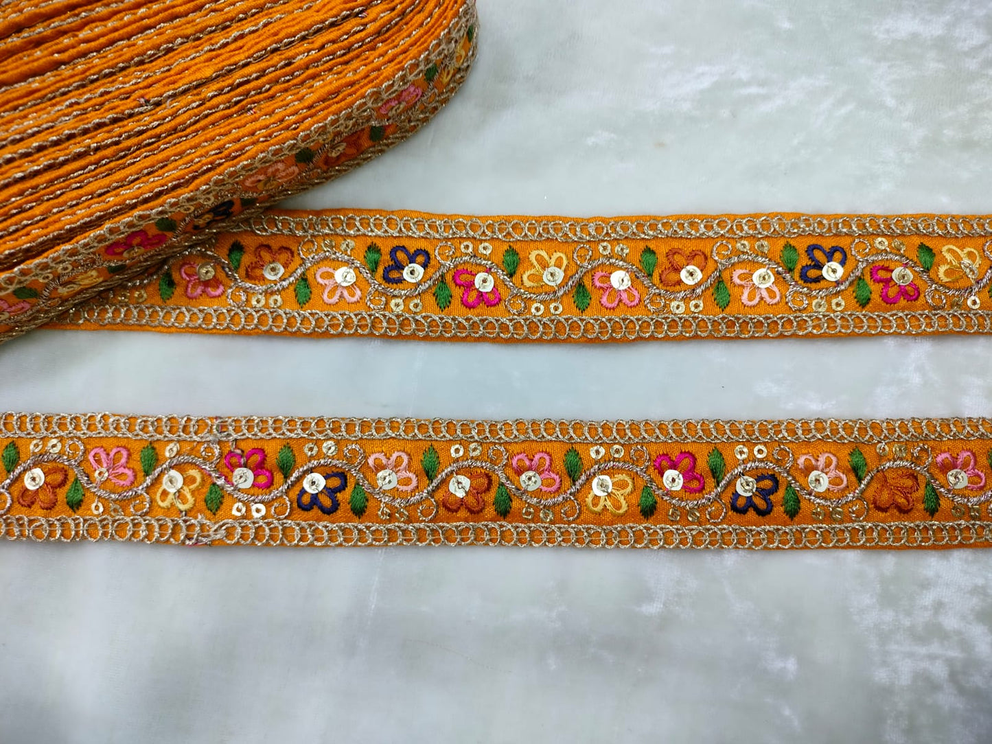 Radiant Yellow Base Floral Embroidery Trim