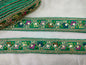 Stylish Green Base Multicolor Floral Accent Trim