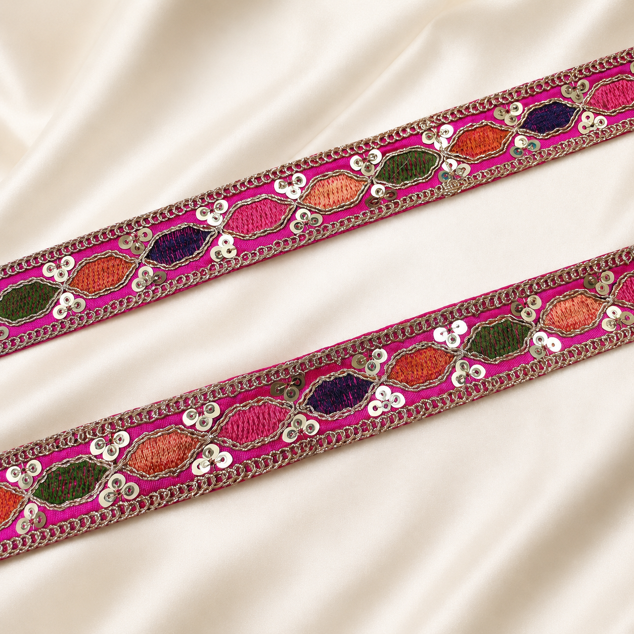 Multicolor Embroidered Sequin Lace Trim Border for Ethnic and Festive Wear