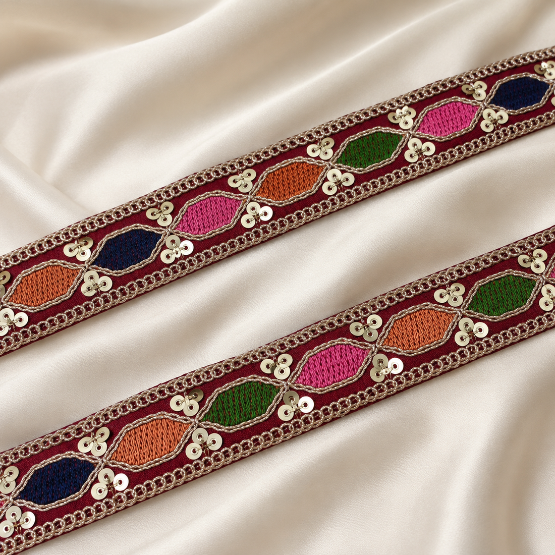 Multicolor Embroidered Sequin Lace Trim Border for Ethnic and Festive Wear