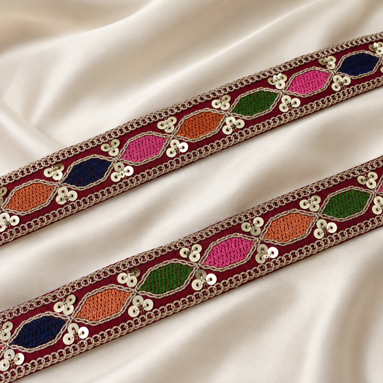 Multicolor Embroidered Sequin Lace Trim Border for Ethnic and Festive Wear