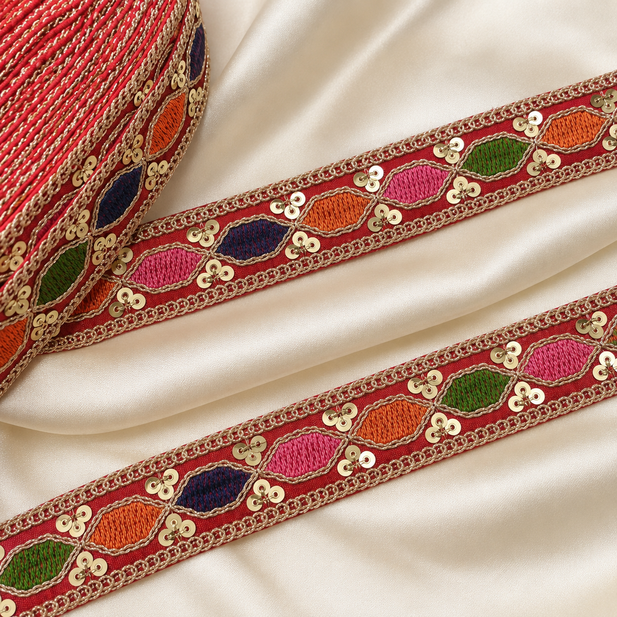 Multicolor Embroidered Sequin Lace Trim Border for Ethnic and Festive Wear