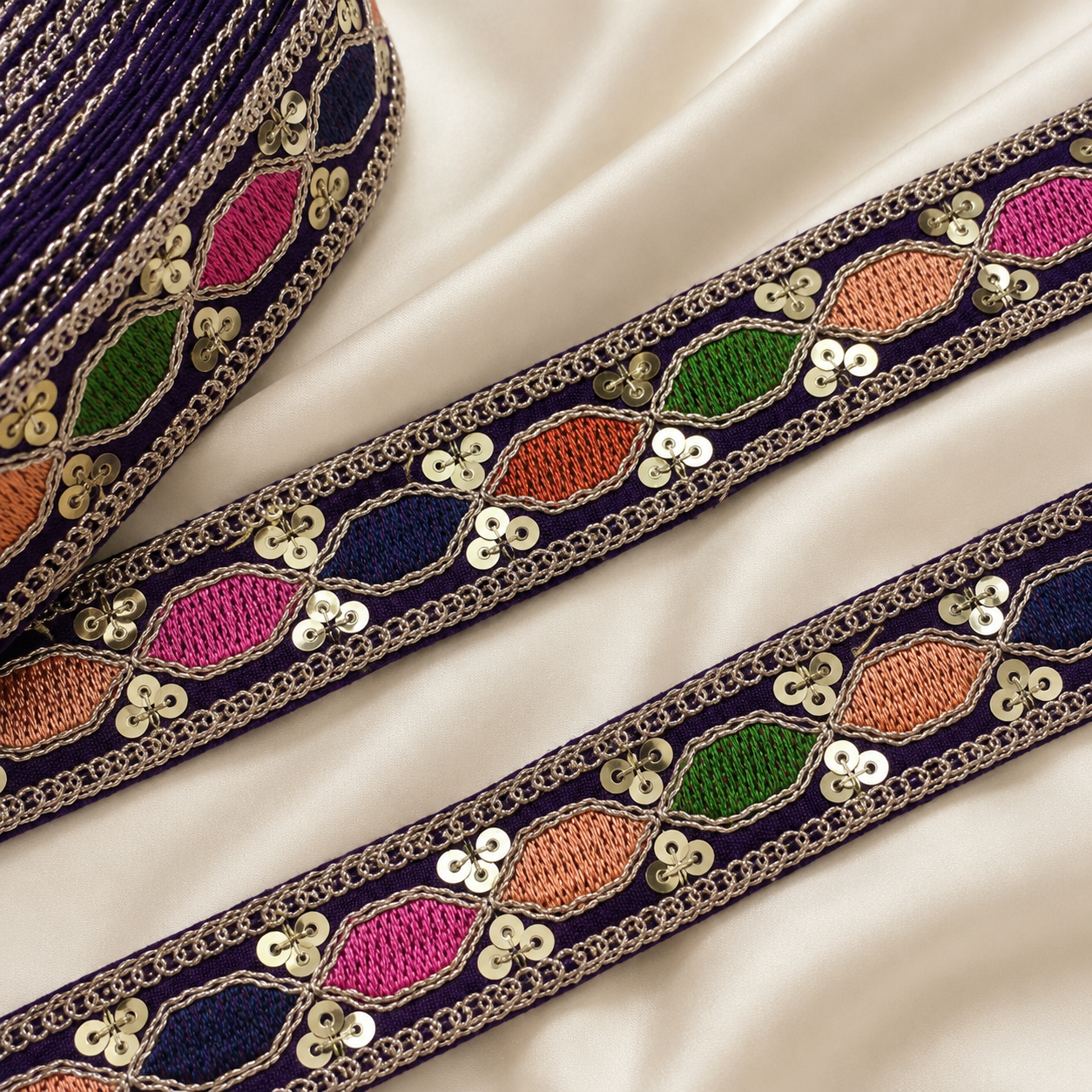 Multicolor Embroidered Sequin Lace Trim Border for Ethnic and Festive Wear