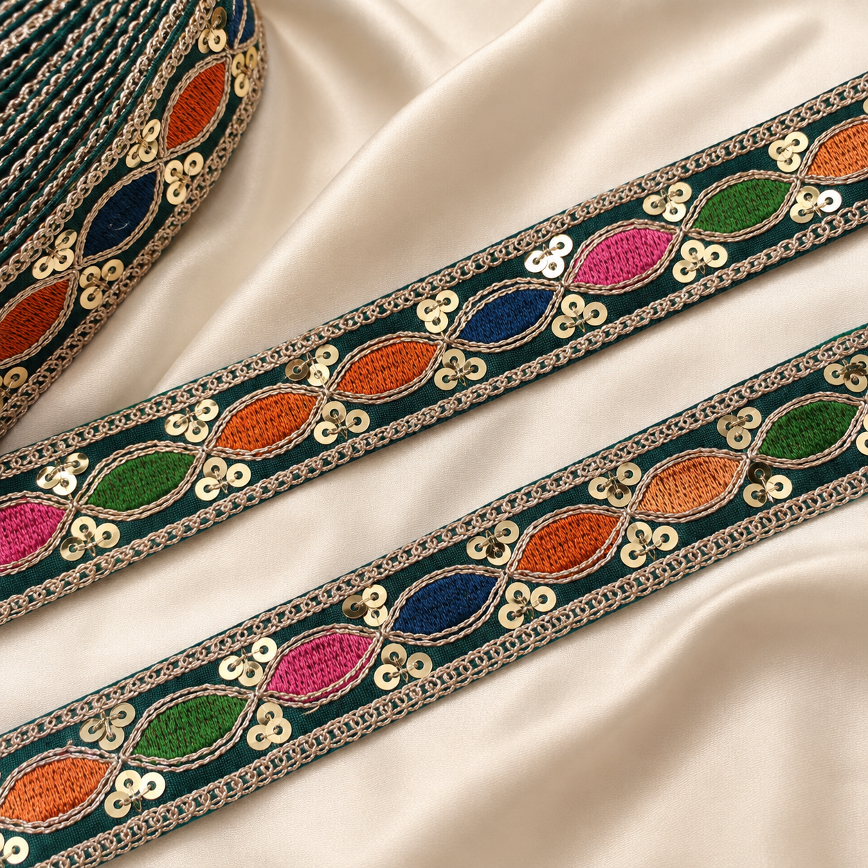 Multicolor Embroidered Sequin Lace Trim Border for Ethnic and Festive Wear