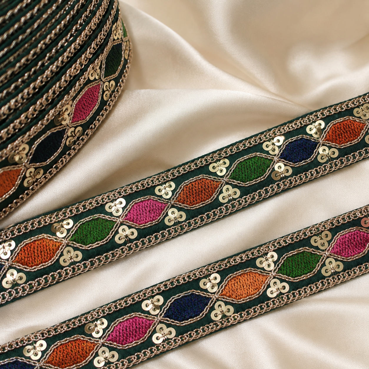 Multicolor Embroidered Sequin Lace Trim Border for Ethnic and Festive Wear