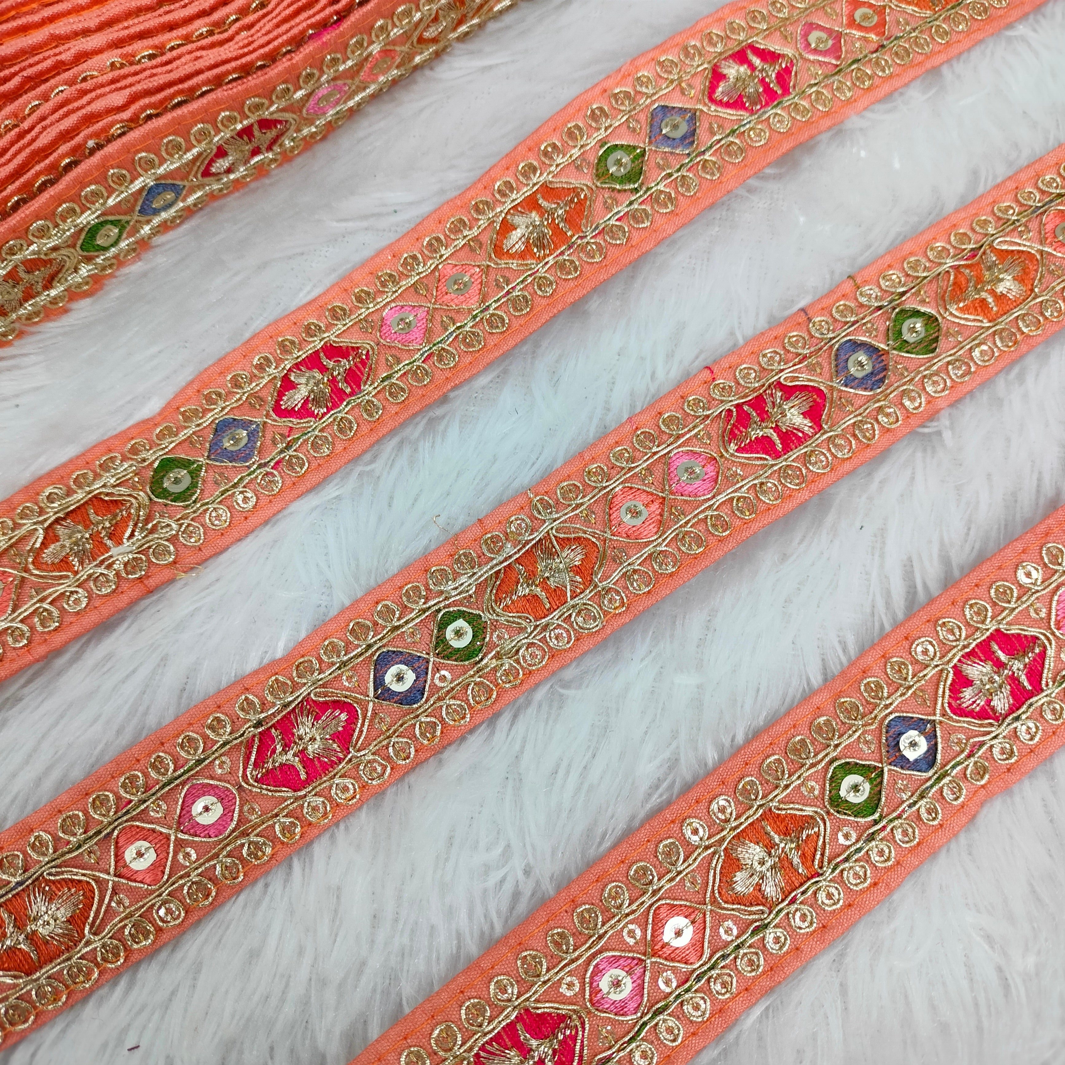 Geometric Floral Embroidered Sequin Lace Trim Border for Ethnic Wear