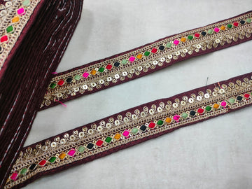 Elegant Maroon Base Multicolor Zari Trim