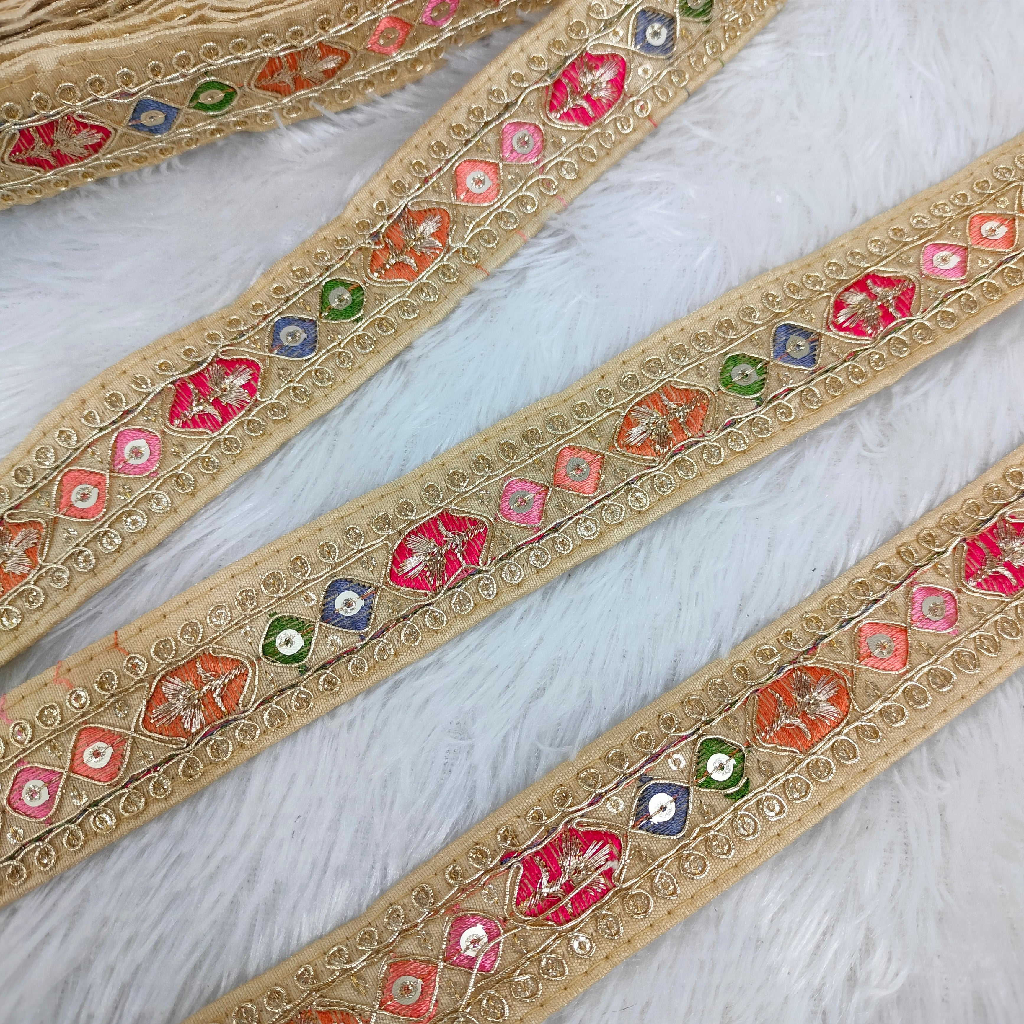 Geometric Floral Embroidered Sequin Lace Trim Border for Ethnic Wear