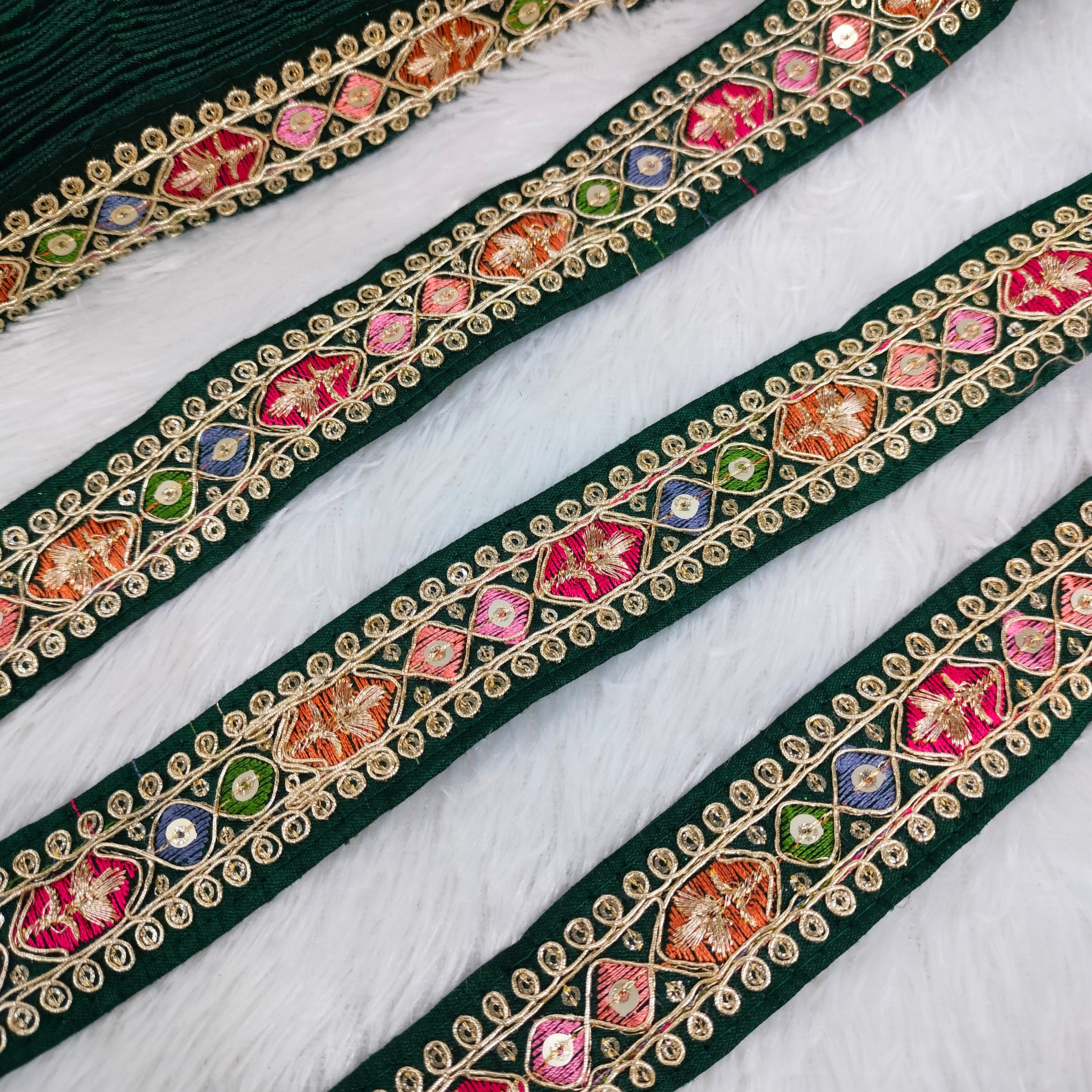 Geometric Floral Embroidered Sequin Lace Trim Border for Ethnic Wear