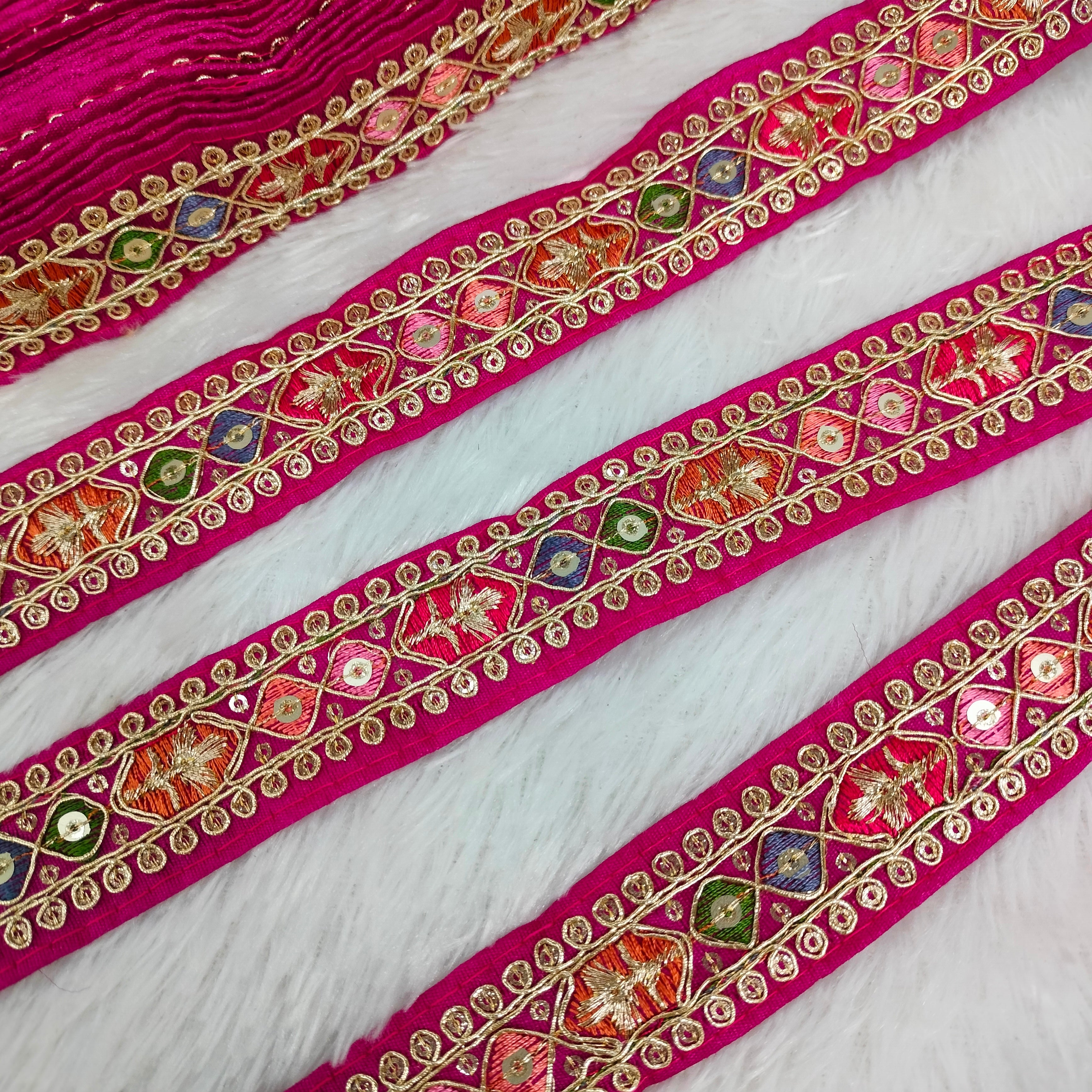 Geometric Floral Embroidered Sequin Lace Trim Border for Ethnic Wear
