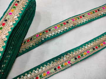 Green Base Multicolor Zari Trim