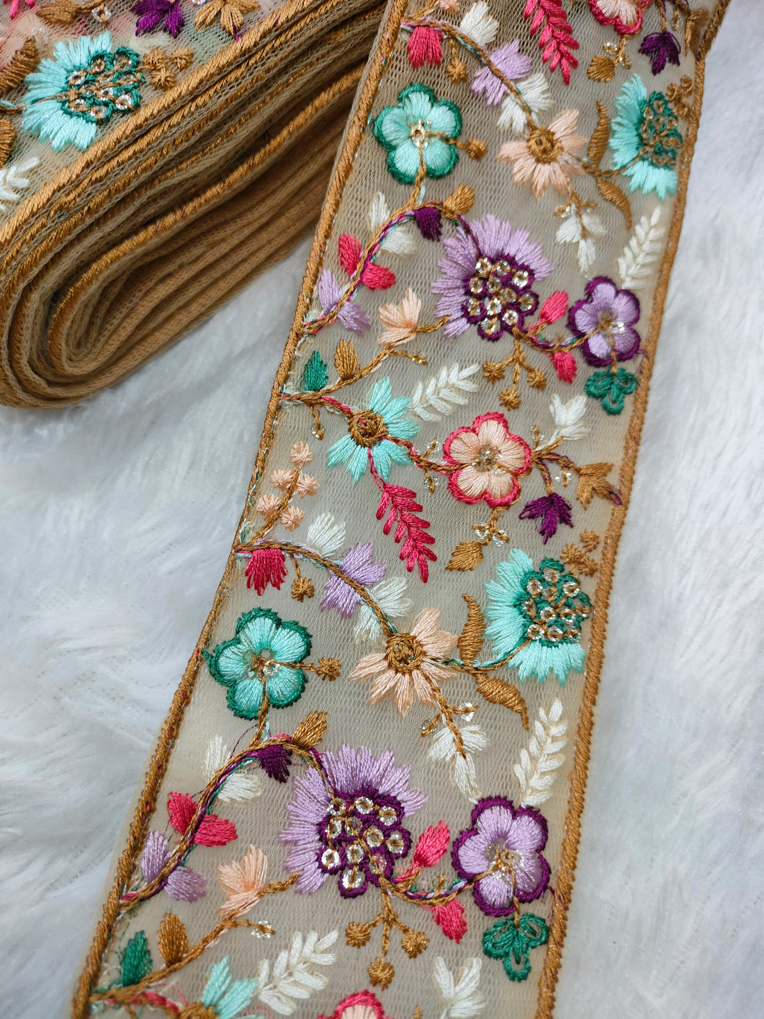 Vibrant Multicolor Floral Embroidery Trims