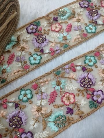 Vibrant Multicolor Floral Embroidery Trims