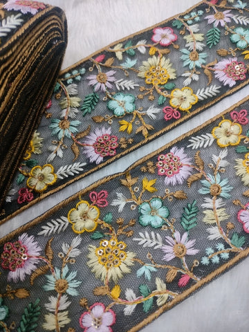 Delicate Multicolor Floral Embroidery Lace Trims