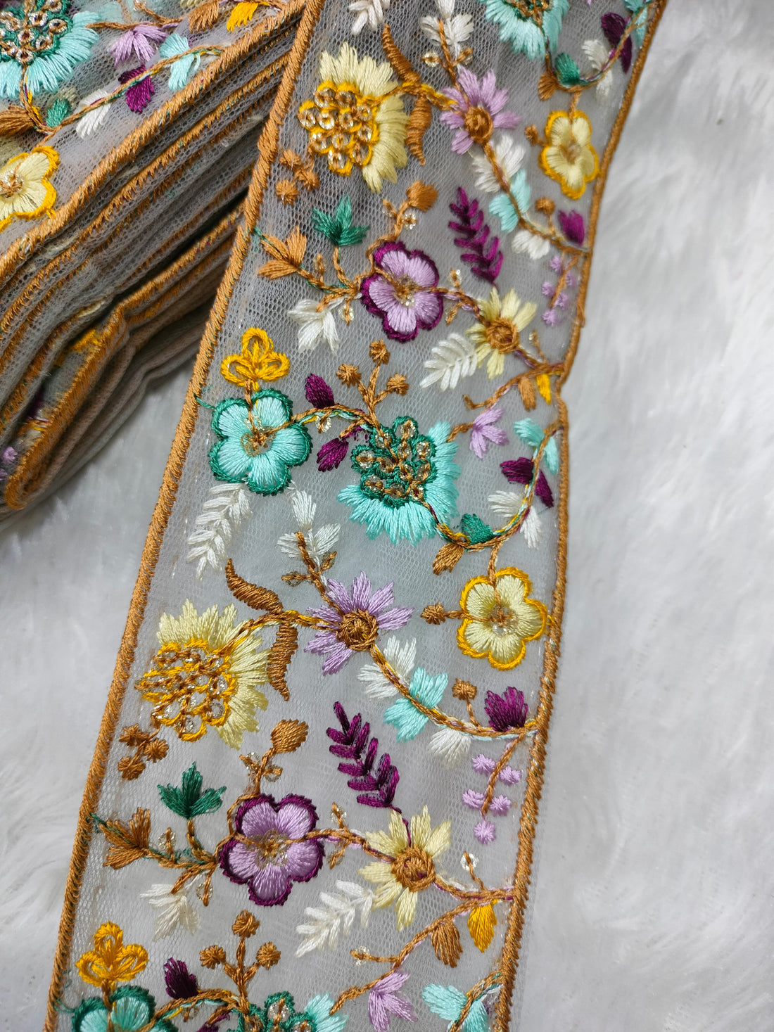 Vibrant Multicolor Floral Embroidery Trims