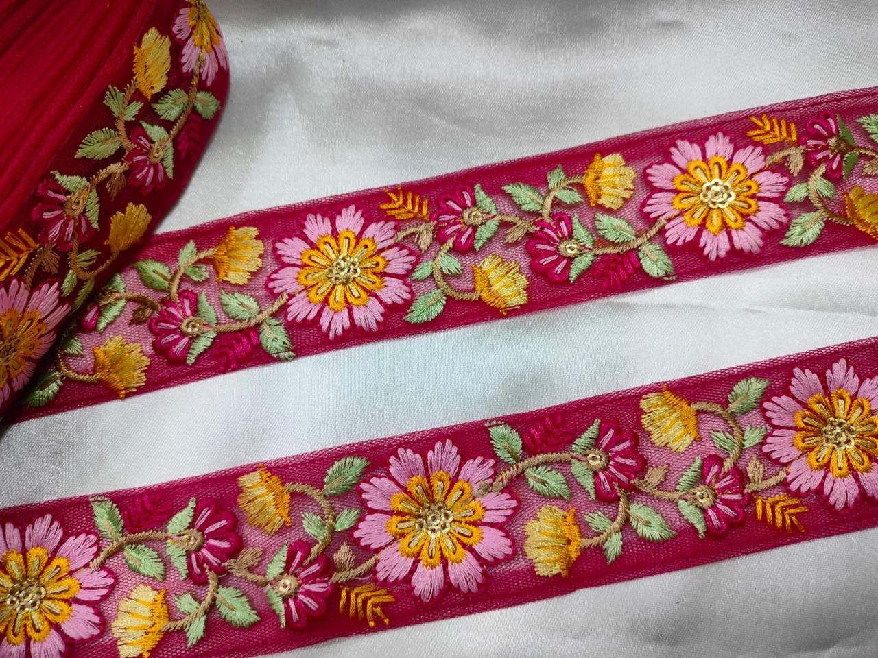 Red Floral Embroidery Trim for Crafts