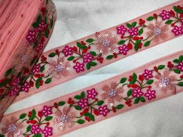 Light Pink Base Multicolor Floral Embroidered Trim