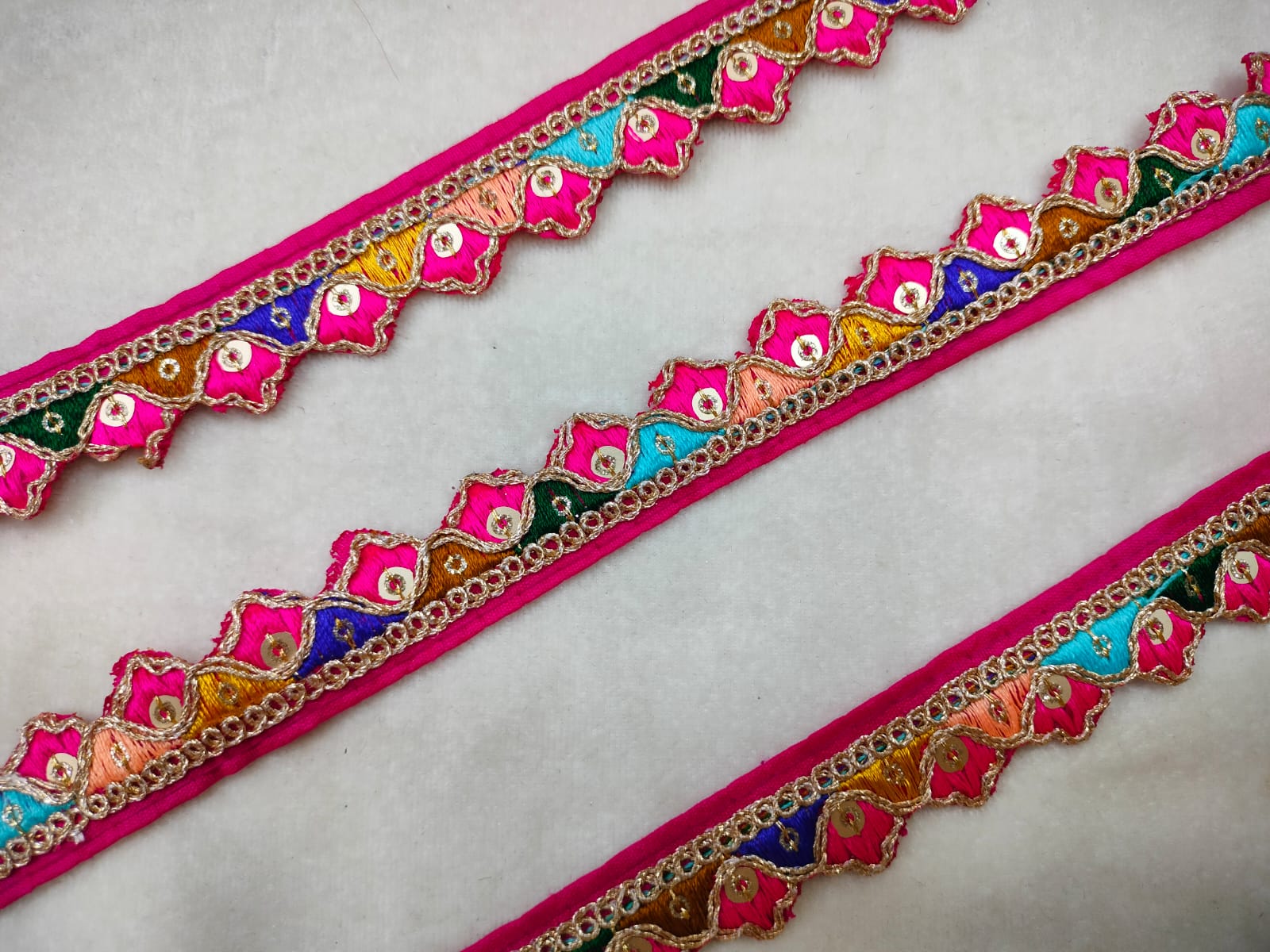 Delicate Pink Base with Multicolor Embroidery Design