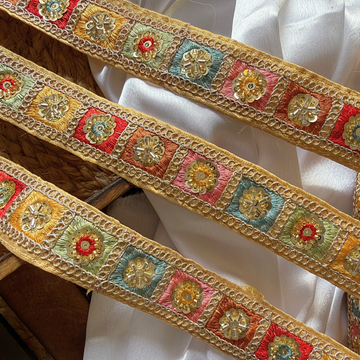 Geometric Embroidered Sequin Lace Trim Border for Ethnic and Festive Wear