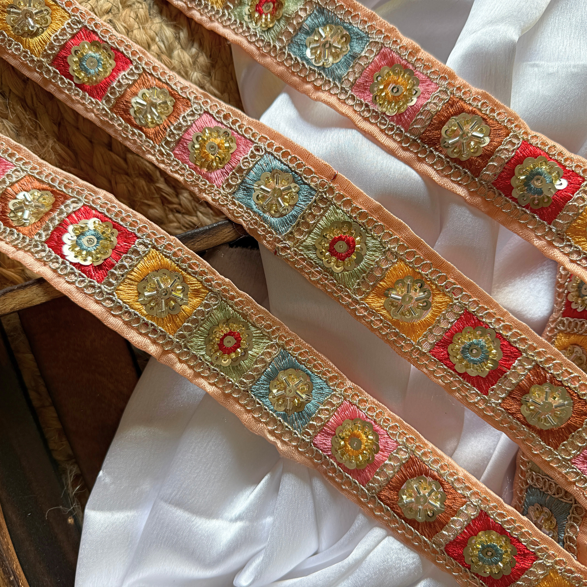Geometric Embroidered Sequin Lace Trim Border for Ethnic and Festive Wear