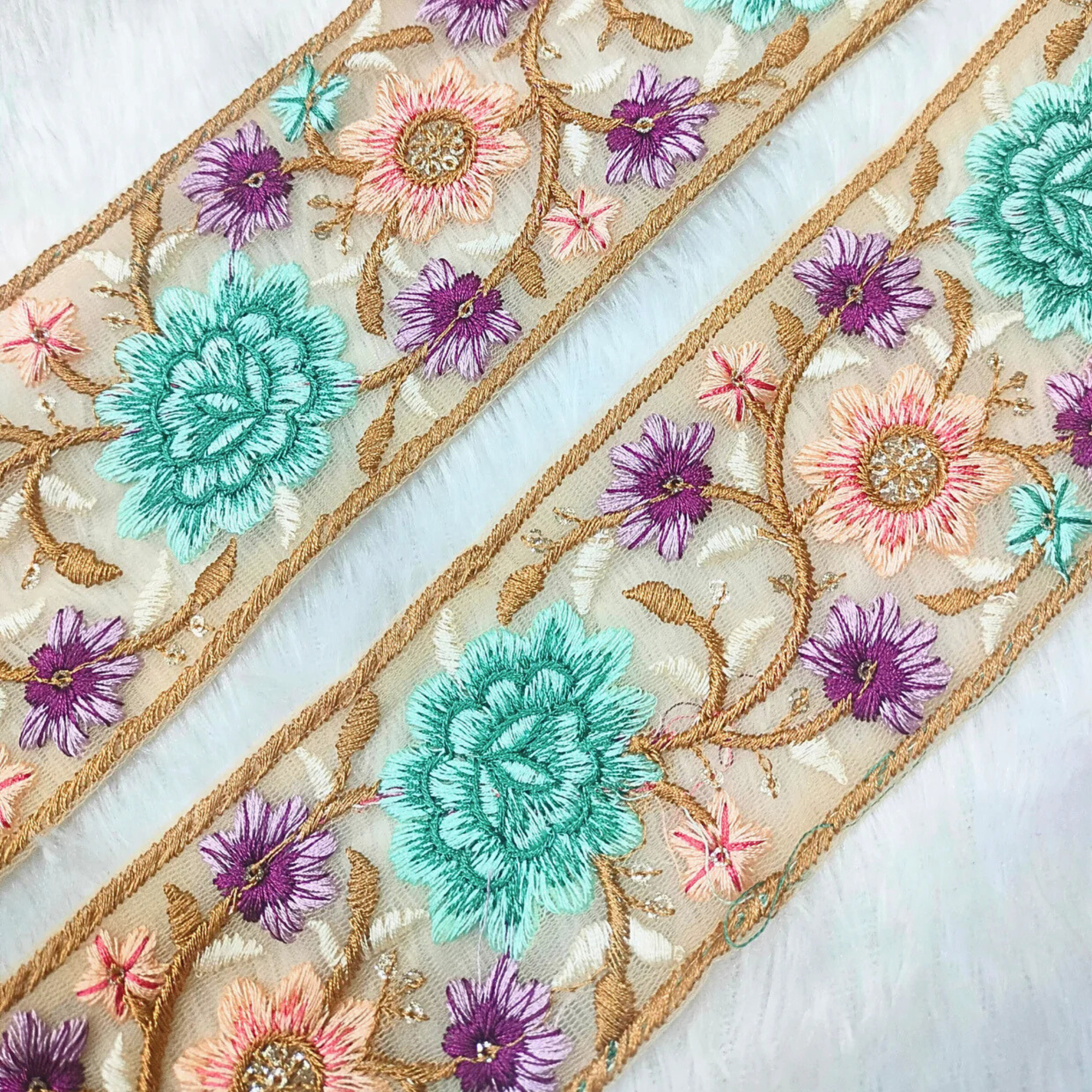 Bold Multicolor Embroidery Floral Trim