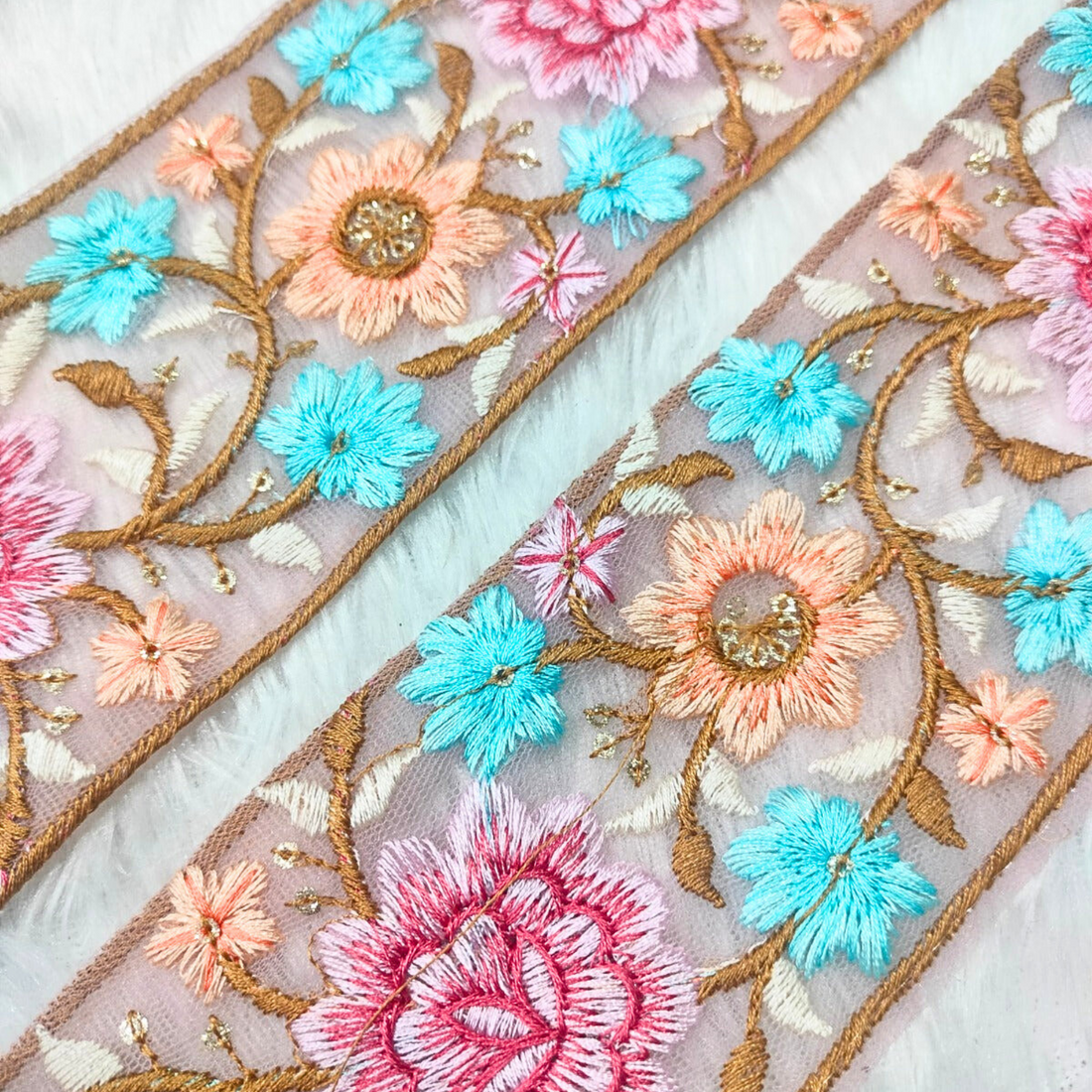 Bold Multicolor Embroidery Floral Trim