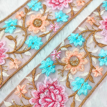 Floral Embroidered Net Lace Trim Border for Ethnic and Designer Wear (Copy)