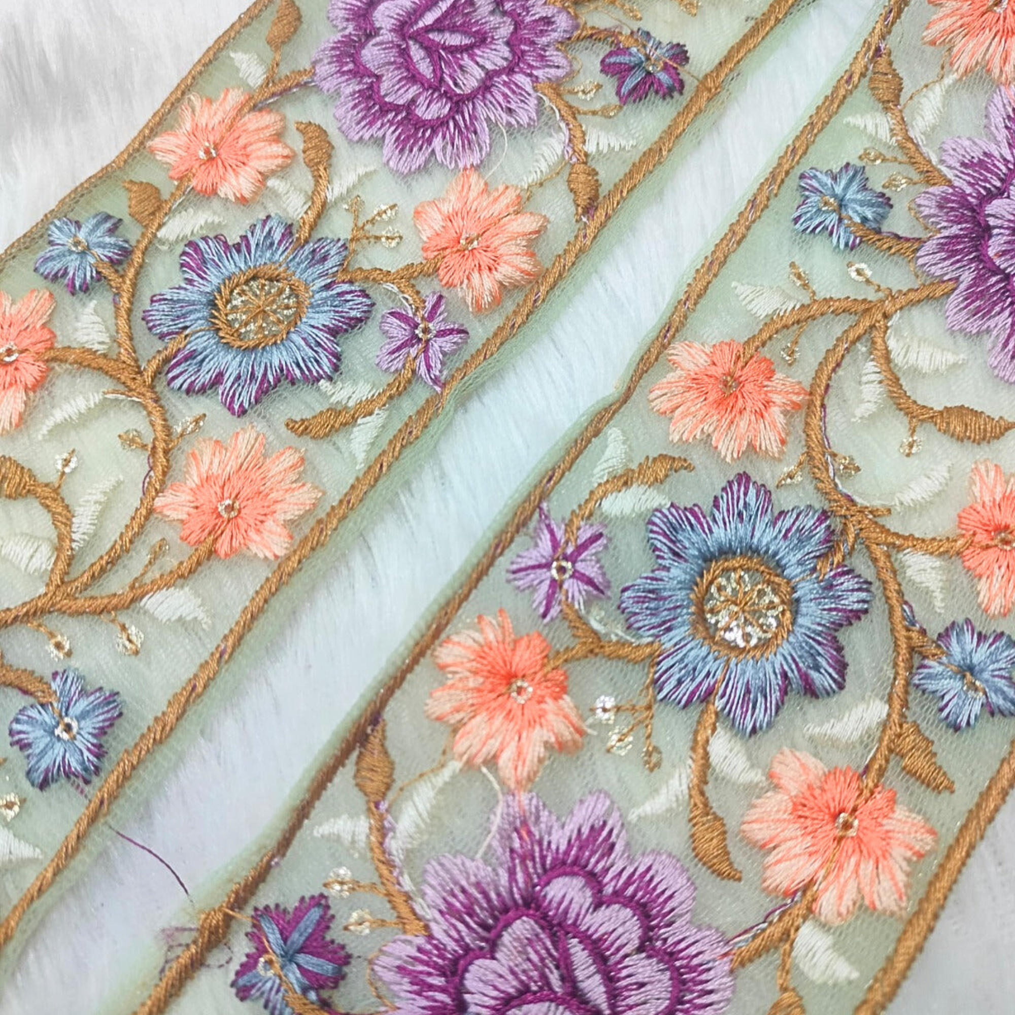 Bold Multicolor Embroidery Floral Trim