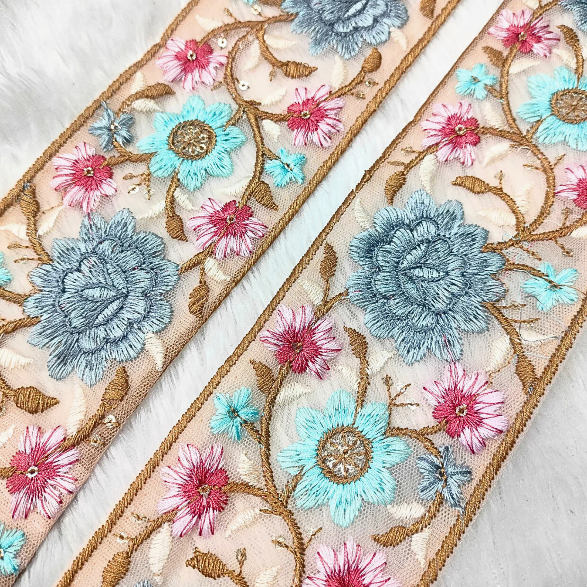Bold Multicolor Embroidery Floral Trim