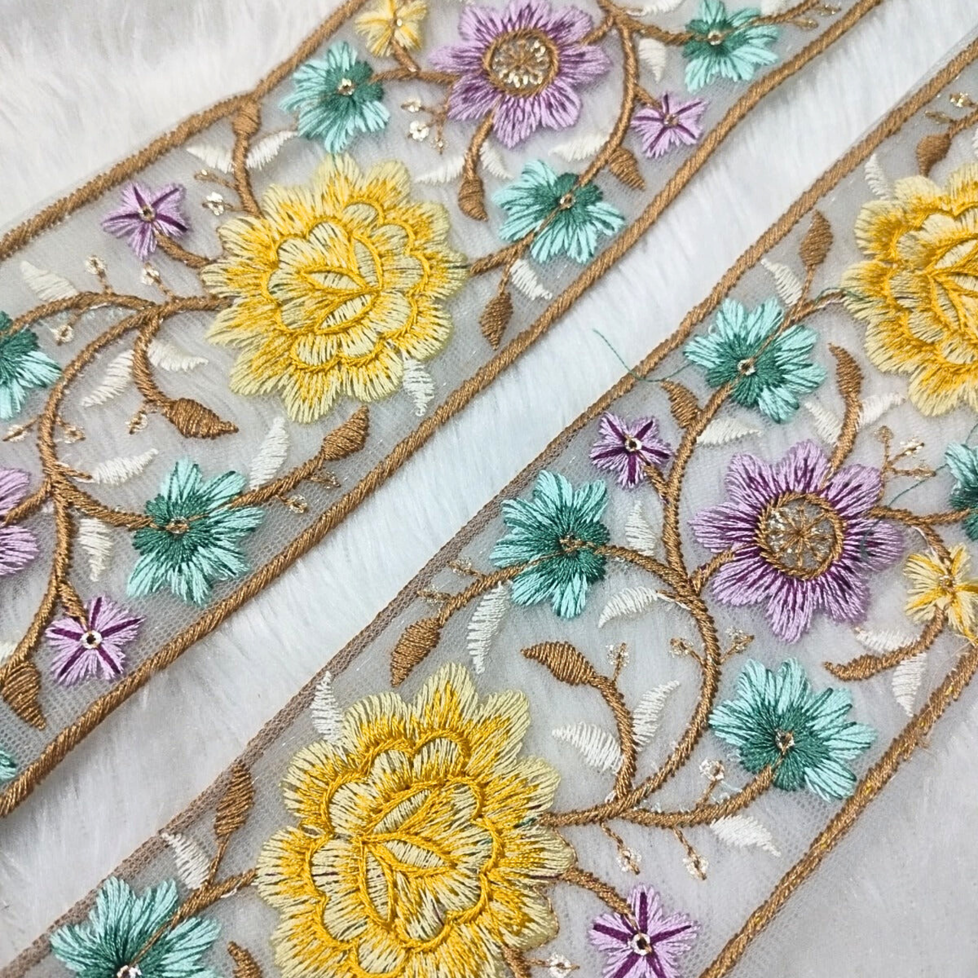 Bold Multicolor Embroidery Floral Trim