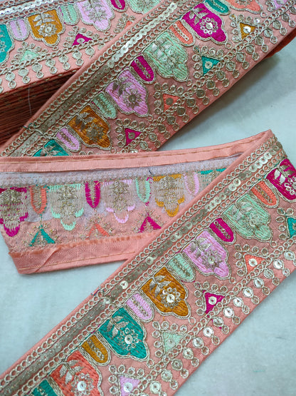 Peach Fancy Embroidery Trim