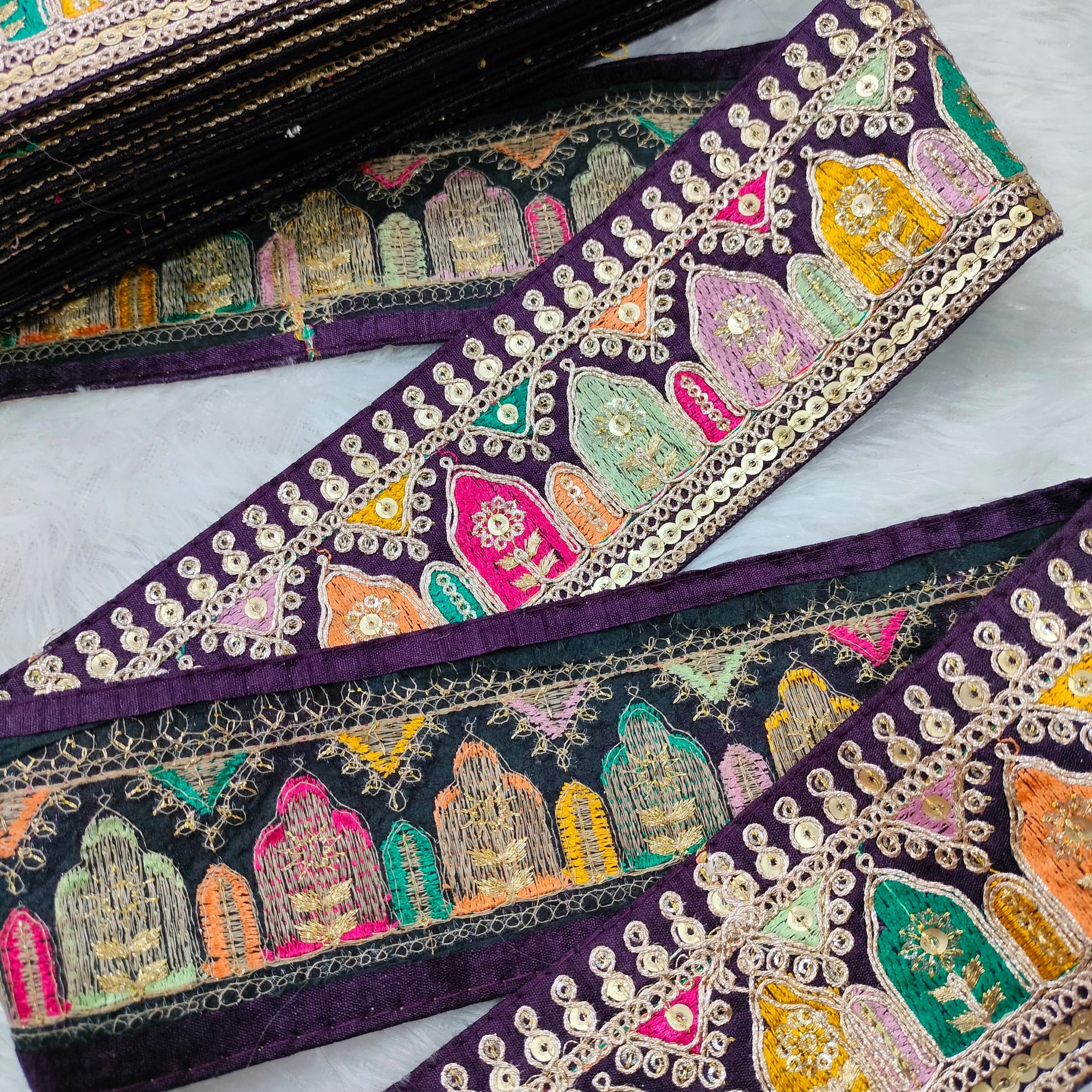 Purple Fancy Embroidery Trim