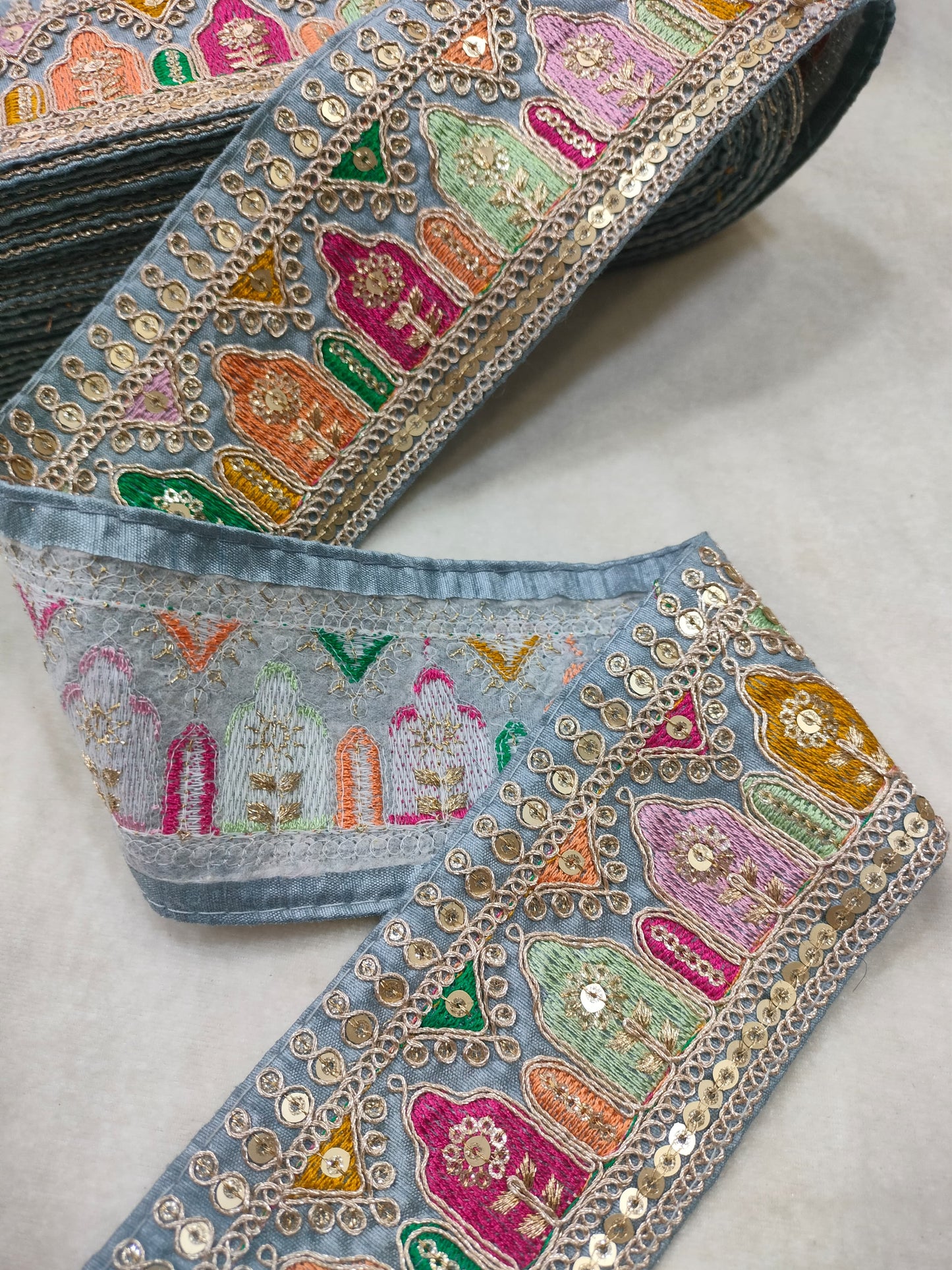 Grey Fancy Embroidery Trim