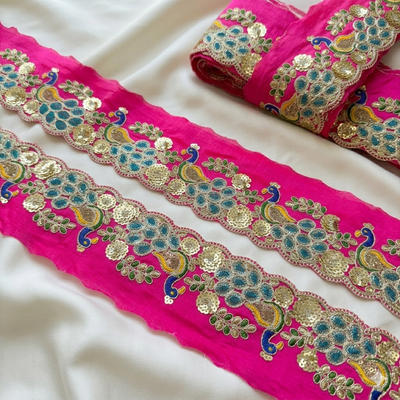 Peacock Motif Multicolor Embroidered Sequin Trim