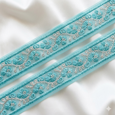 Floral Embroidered Lace Trim with Delicate Vine Detailing
