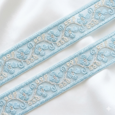 Floral Embroidered Lace Trim with Delicate Vine Detailing hover