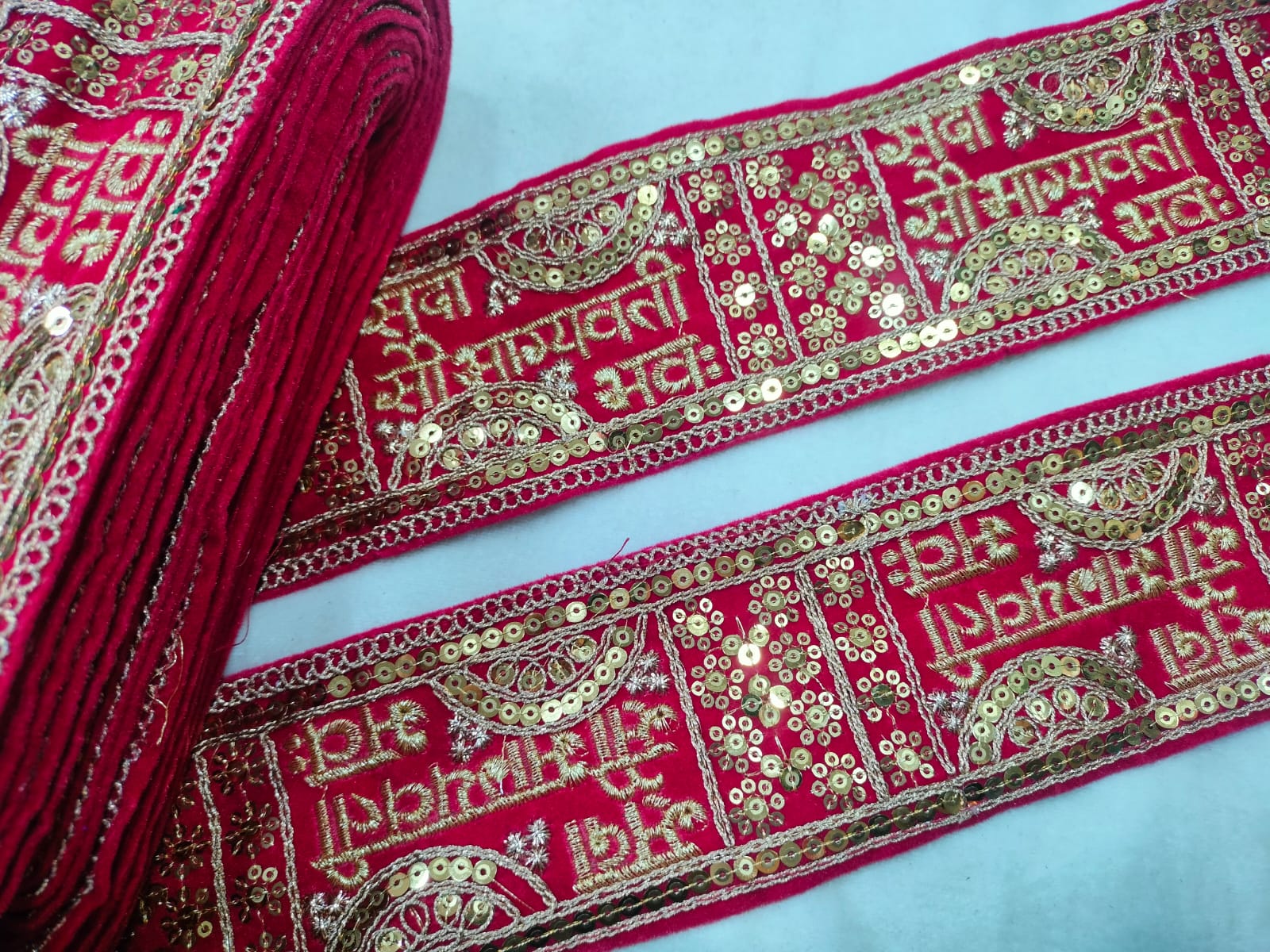 Traditional Blush Red Sadasaubhagyavati Bhava Trim