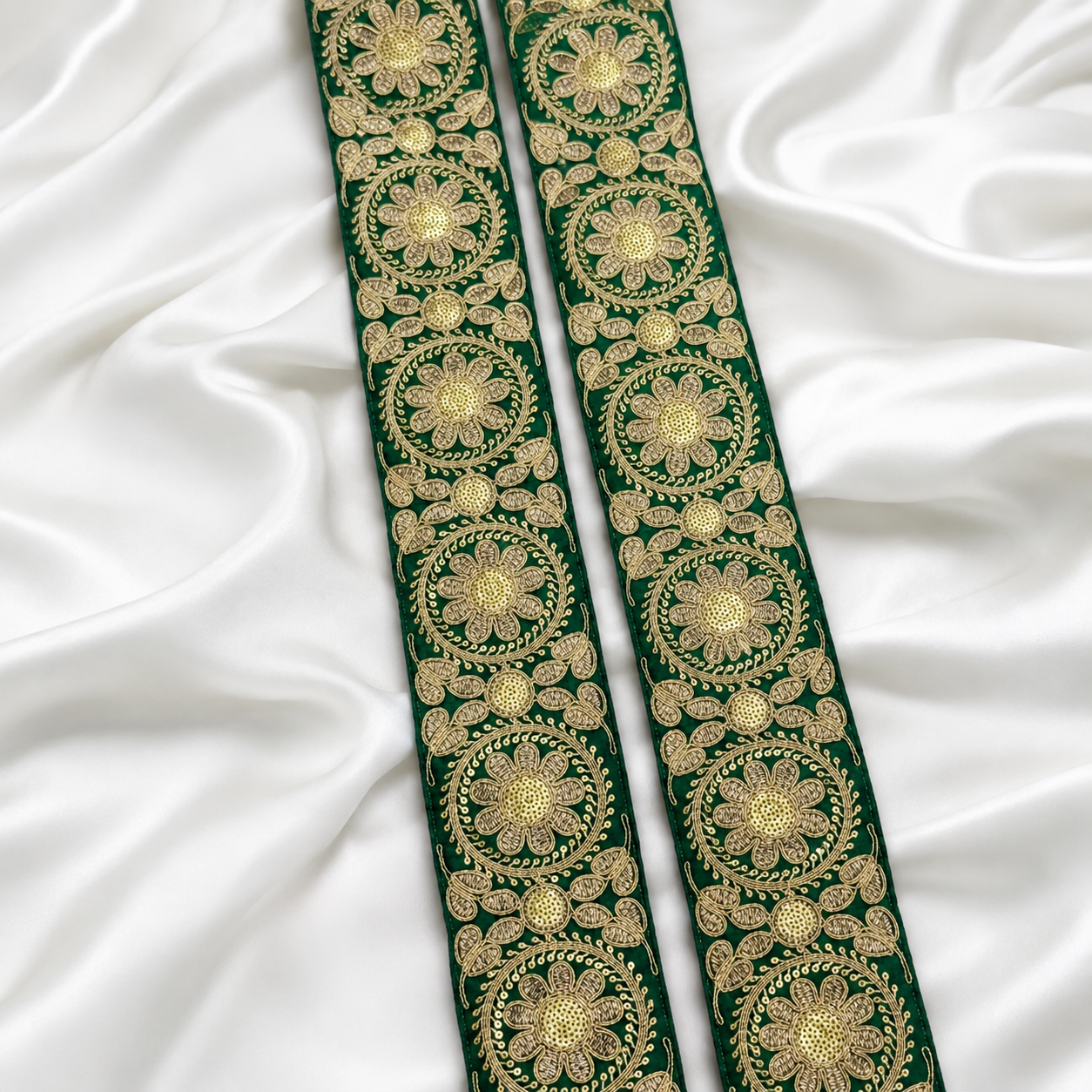 Floral Medallion Metallic Embroidered Wide Lace Border for Bridal & Designer Wear