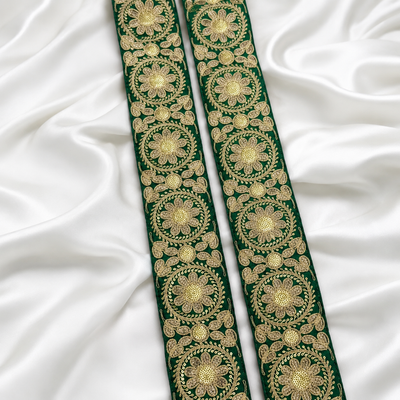 Floral Medallion Metallic Embroidered Wide Lace Border for Bridal & Designer Wear