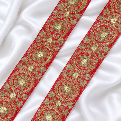 Floral Medallion Metallic Embroidered Wide Lace Border for Bridal & Designer Wear hover