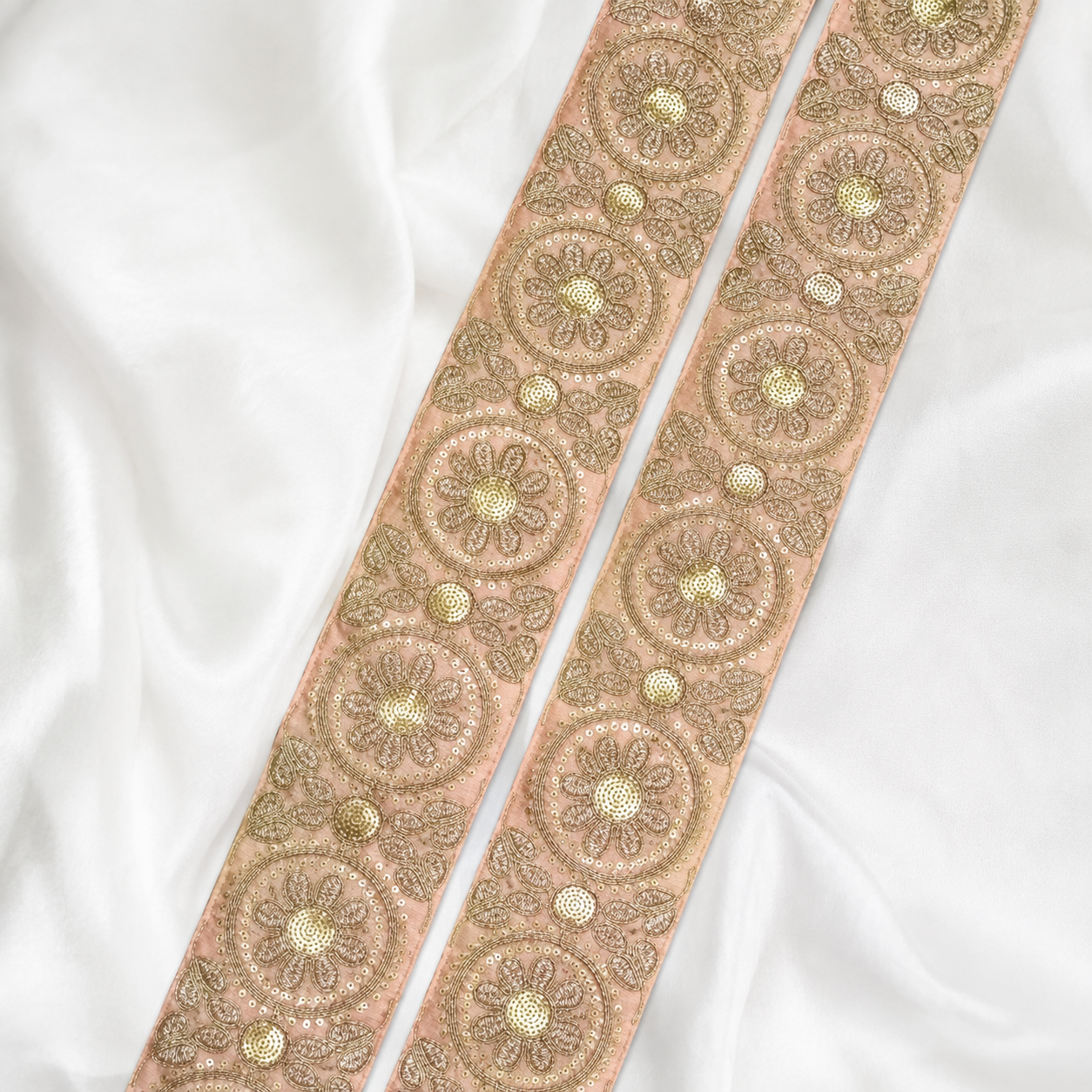 Floral Medallion Metallic Embroidered Wide Lace Border for Bridal & Designer Wear