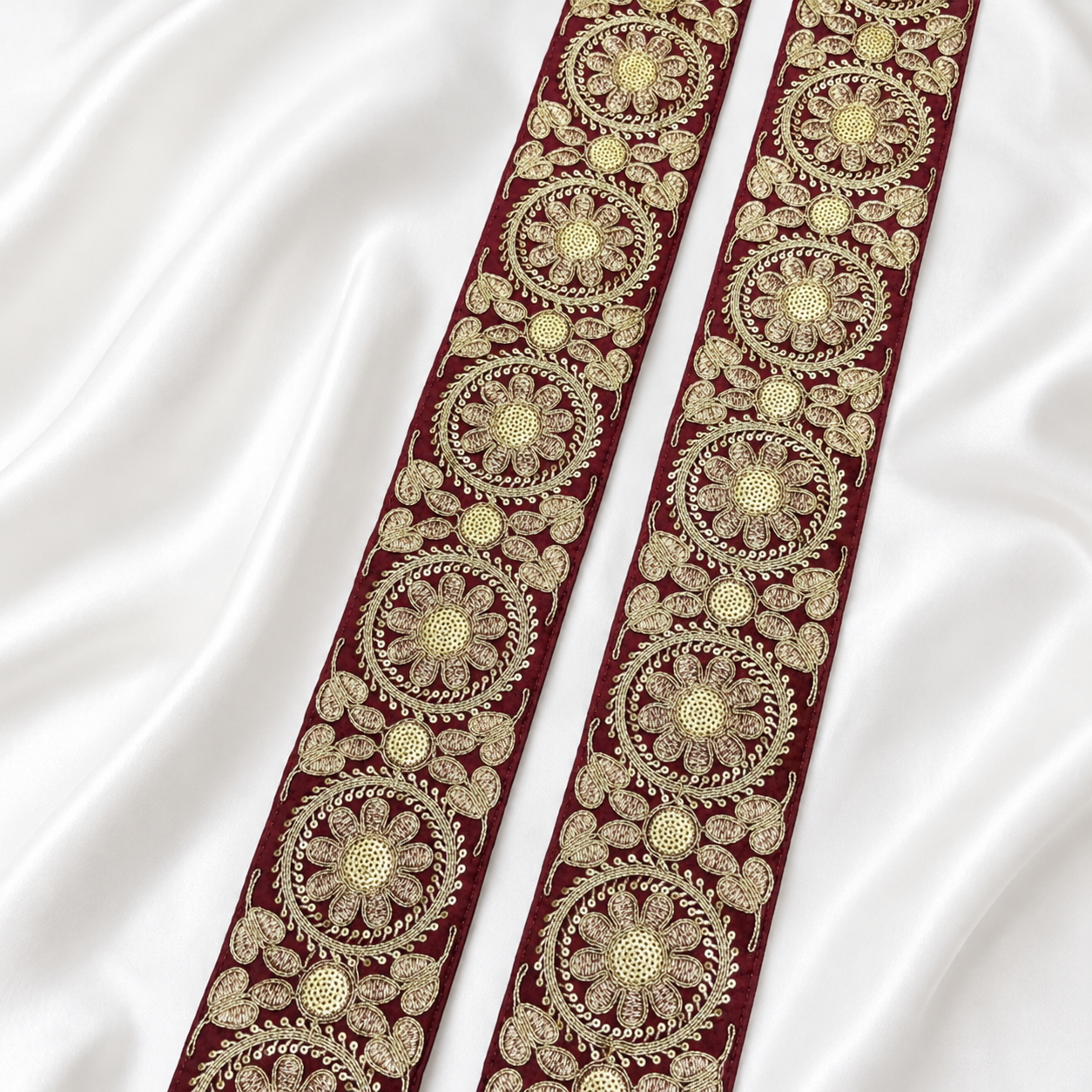 Floral Medallion Metallic Embroidered Wide Lace Border for Bridal & Designer Wear