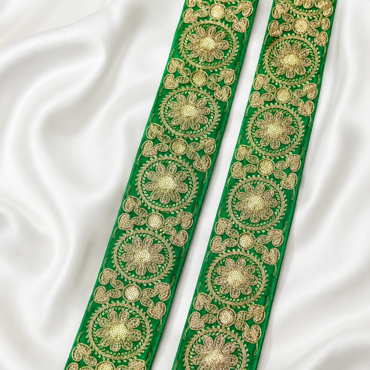 Floral Medallion Metallic Embroidered Wide Lace Border for Bridal & Designer Wear