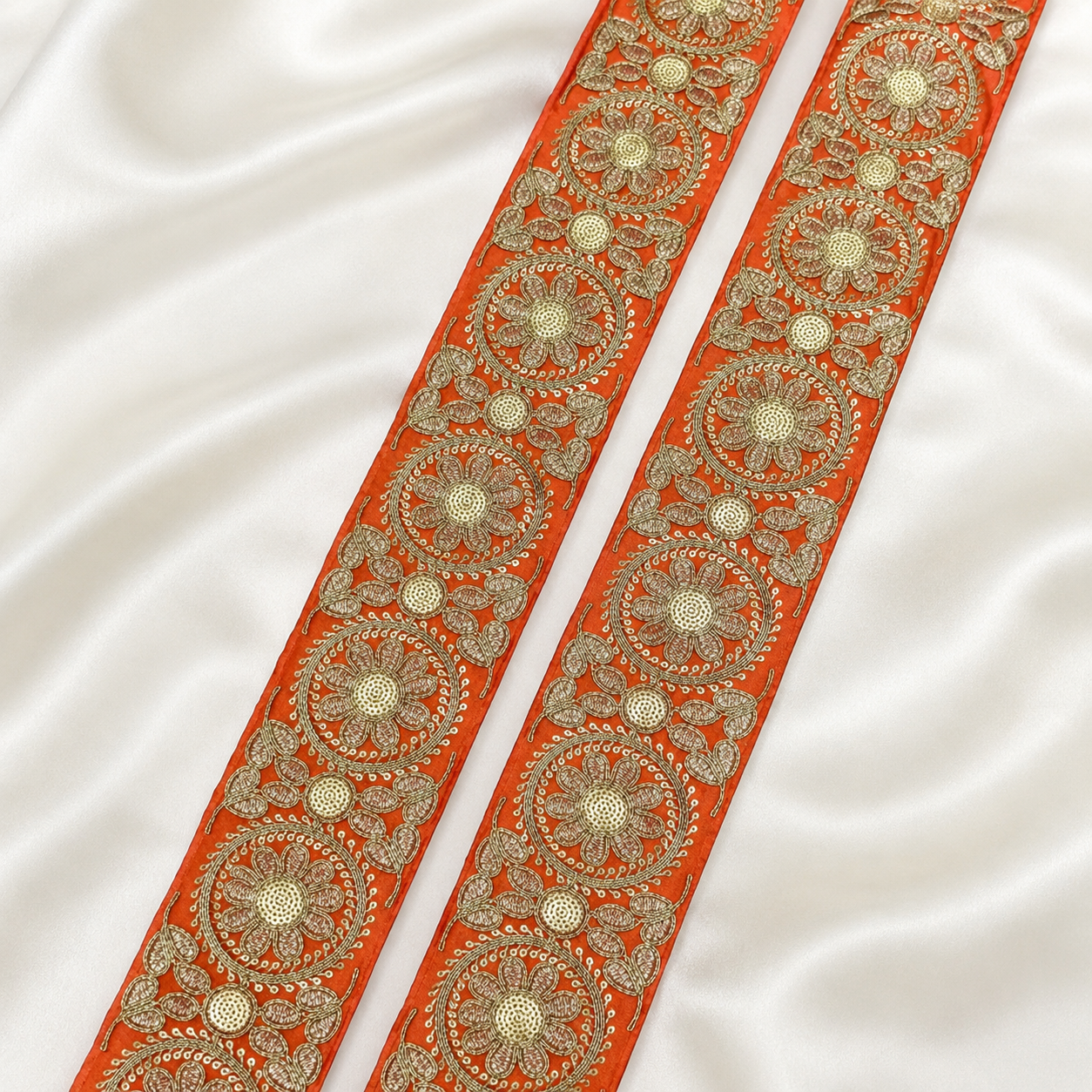 Floral Medallion Metallic Embroidered Wide Lace Border for Bridal & Designer Wear