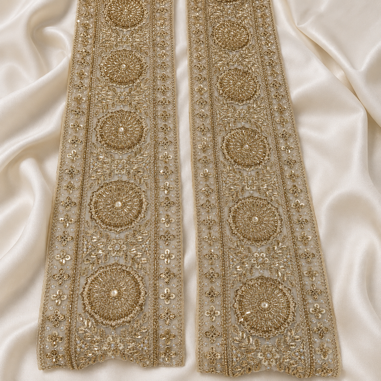 Handcrafted Floral Medallion Embroidered Lace for Bridal & Designer Wear