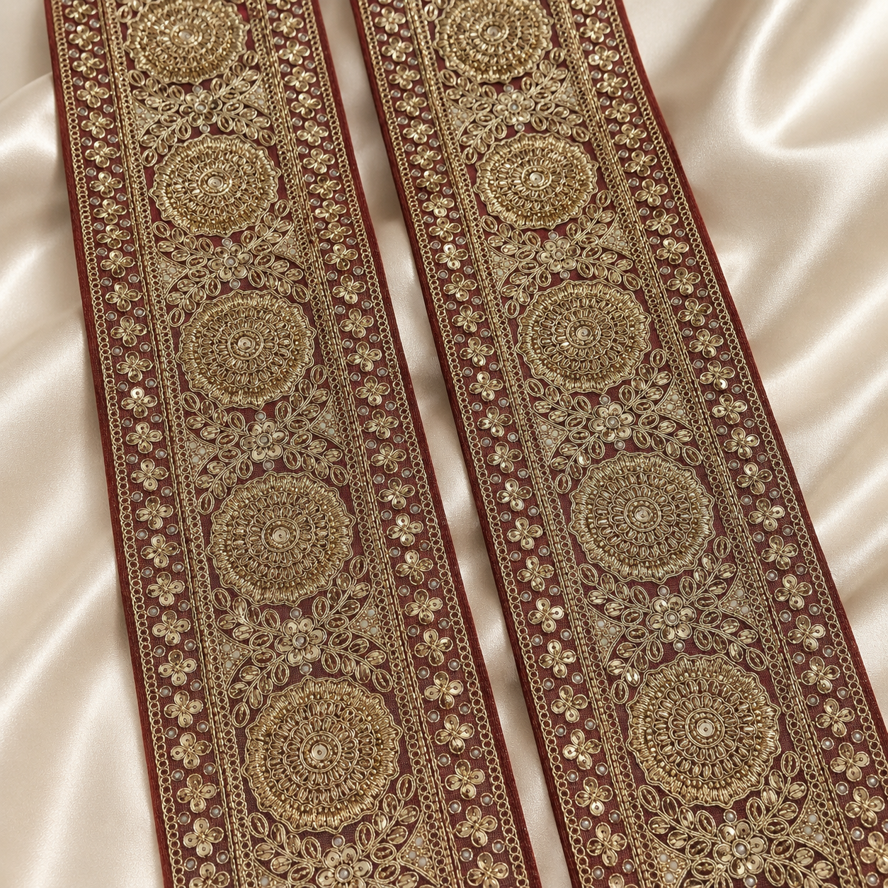 Handcrafted Floral Medallion Embroidered Lace for Bridal & Designer Wear