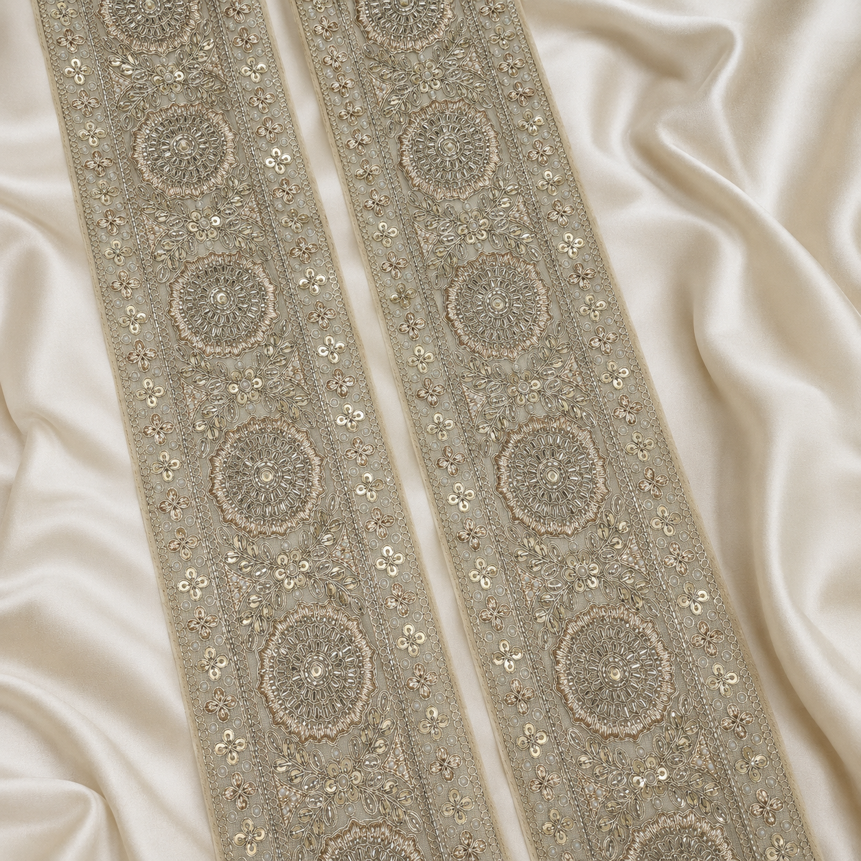 Handcrafted Floral Medallion Embroidered Lace for Bridal & Designer Wear
