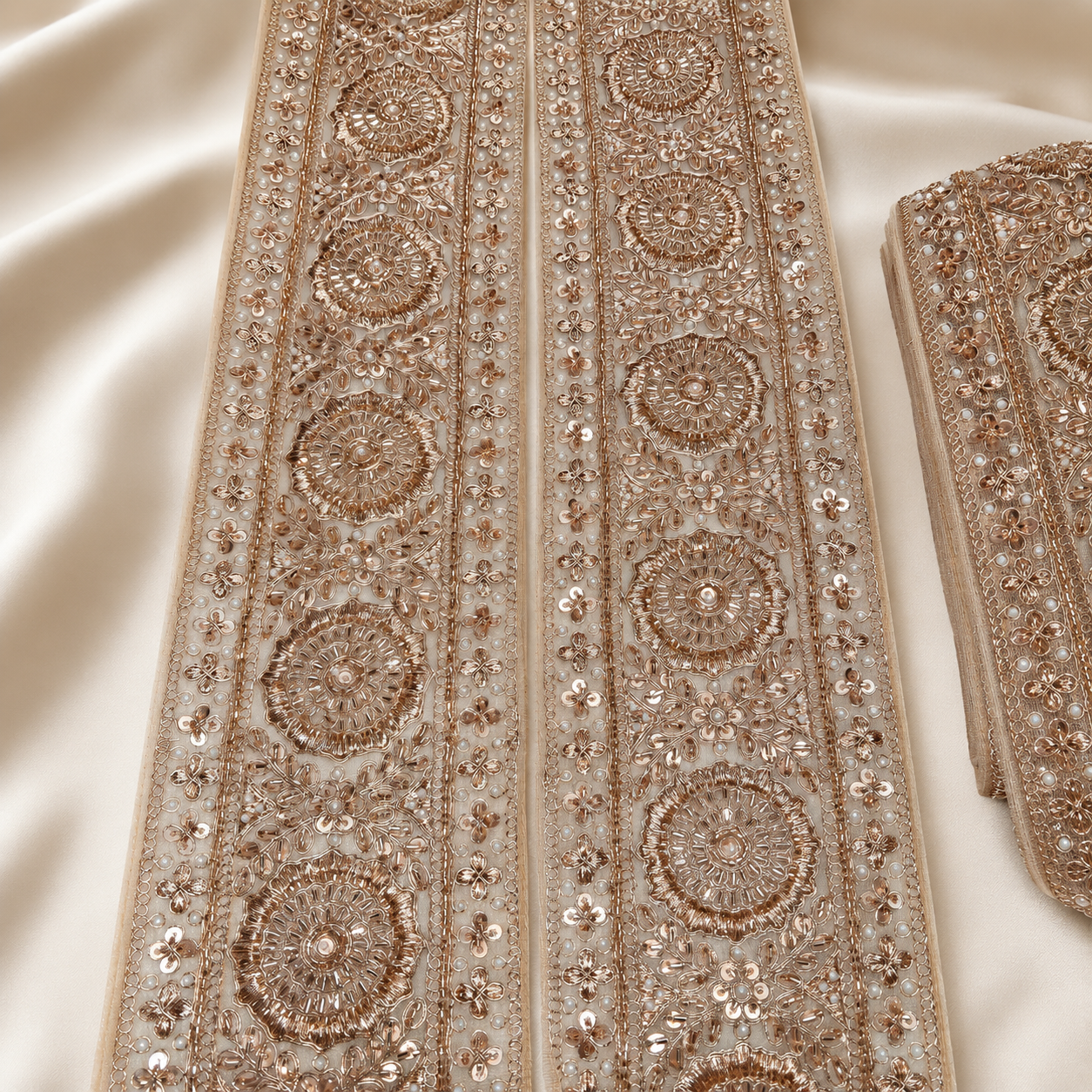 Handcrafted Floral Medallion Embroidered Lace for Bridal & Designer Wear